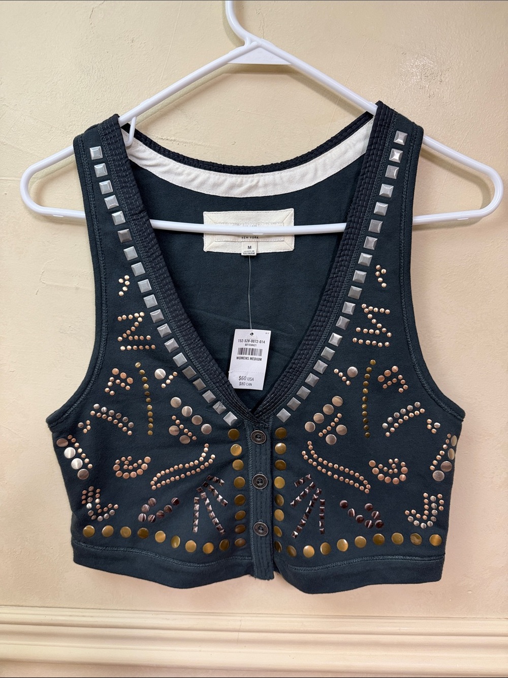 Vintage New Abercrombie & Fitch studded and embellished cropped vest.